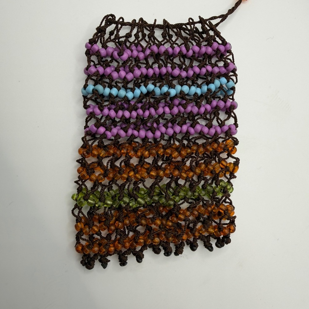 Handmade Beaded Net Pouch Small Boho Amulet Bag Drawstring Neck Pouch Multi-Colo